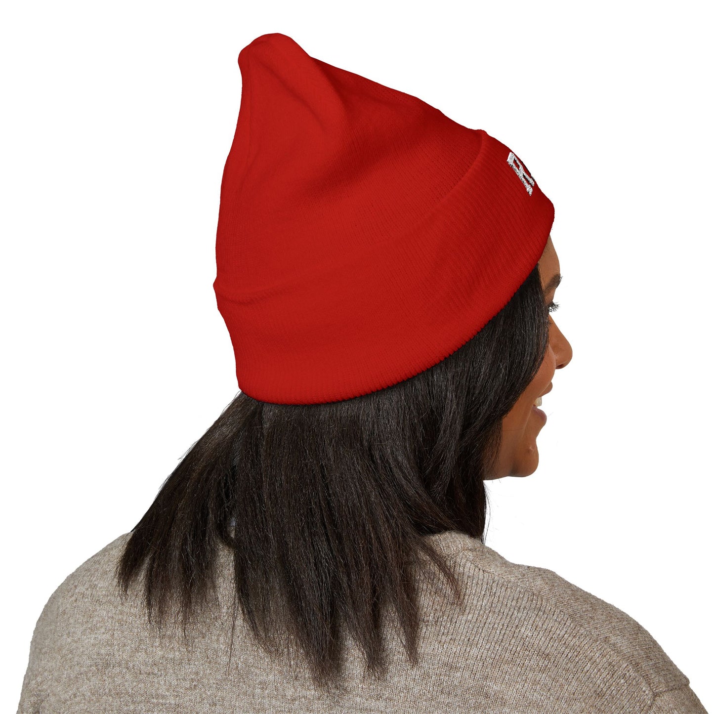 Embroidered 'REMS' Classic Cuffed Beanie – Olive Knit Winter Hat