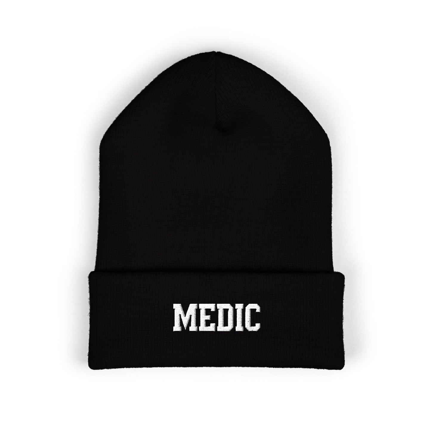 Medic Embroidered Cuffed Beanie — Tactical Olive Knit Hat for First Responders