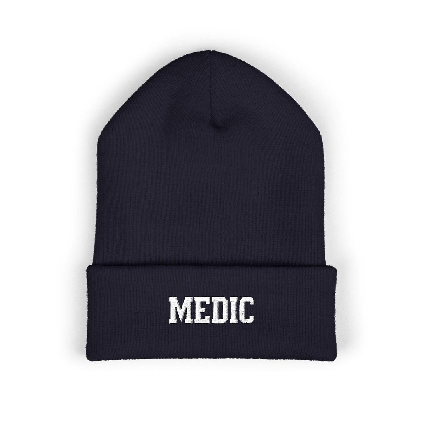 Medic Embroidered Cuffed Beanie — Tactical Olive Knit Hat for First Responders