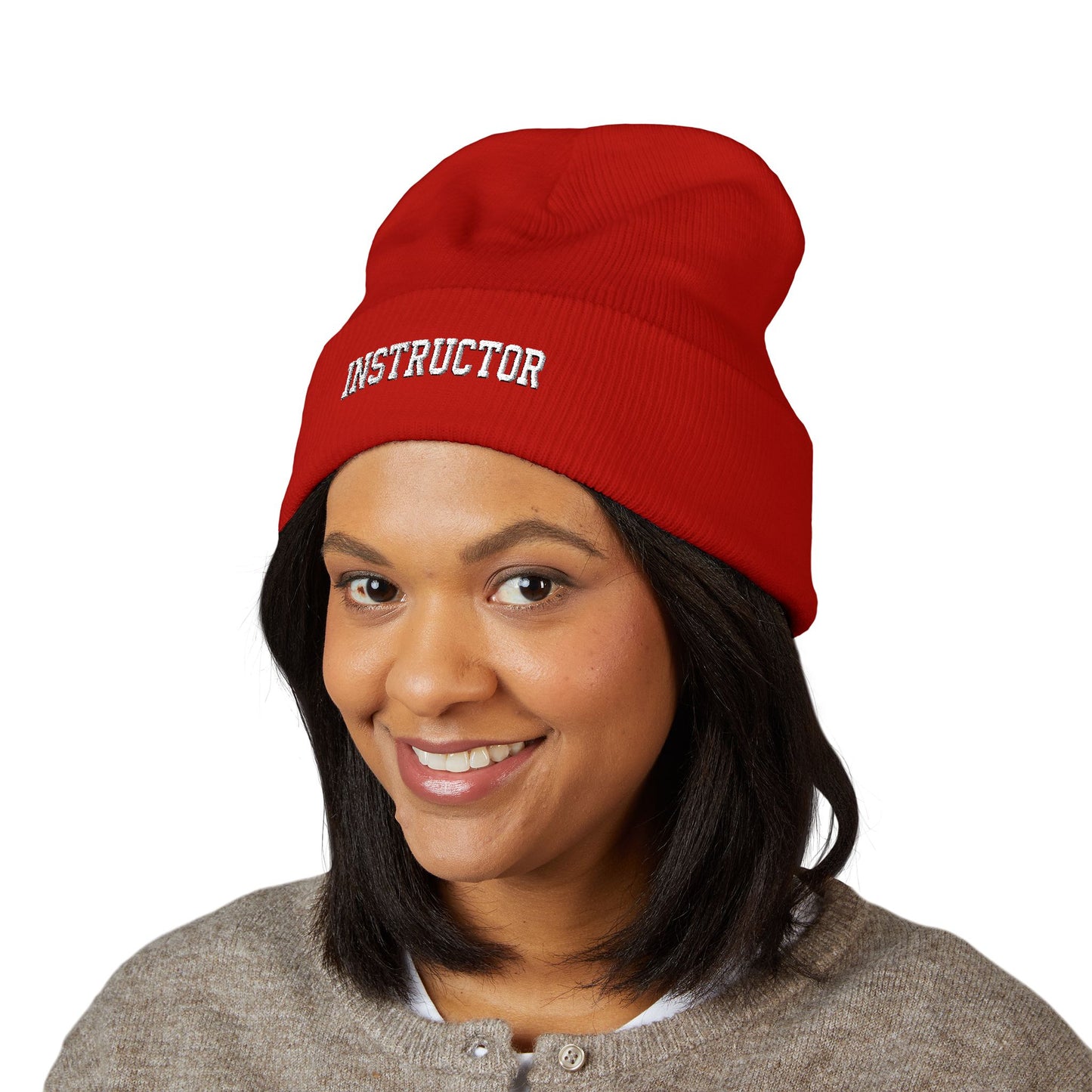 Instructor Embroidered Cuffed Beanie — Classic Warm Knit Hat for Teachers, Coaches & Trainers