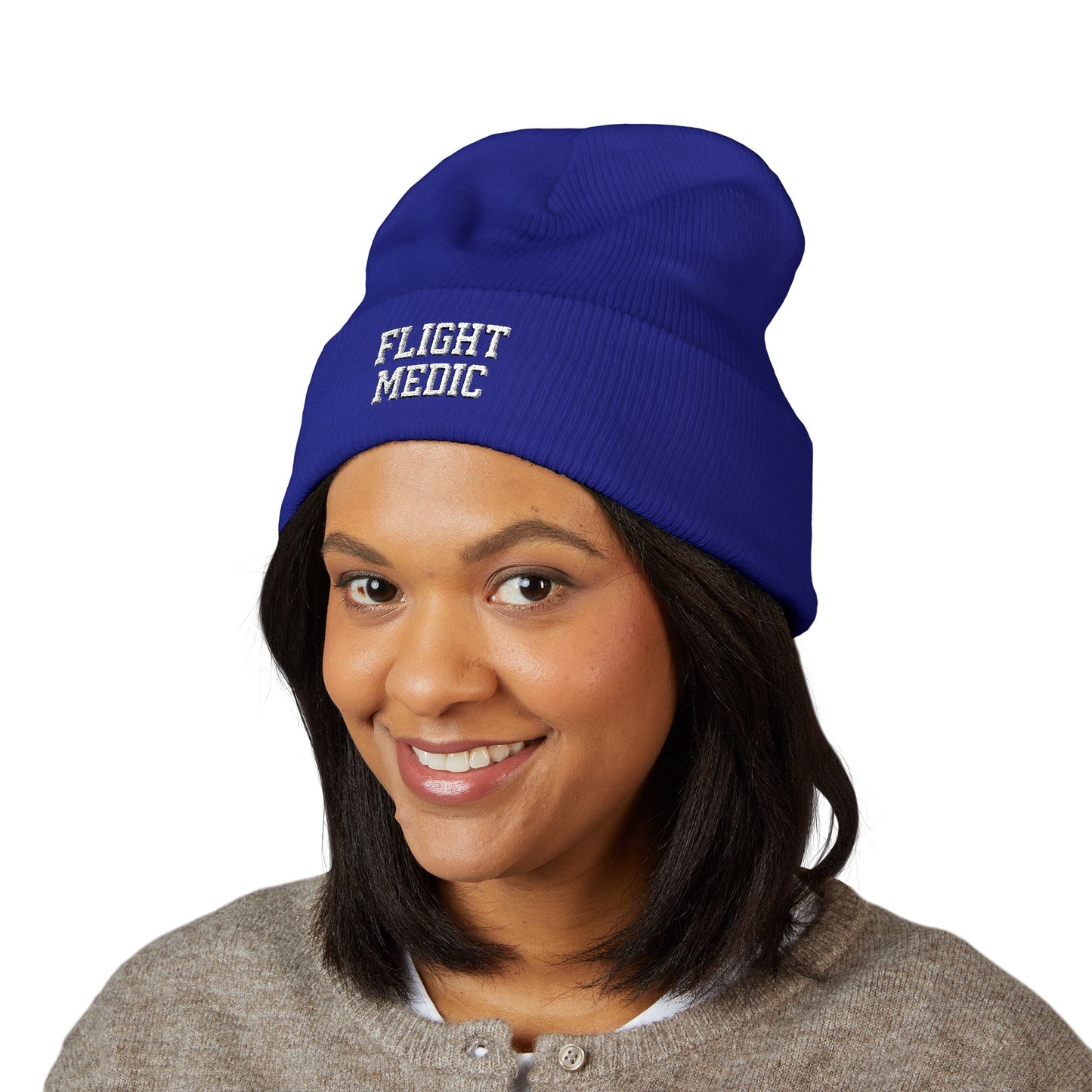 Flight Medic Embroidered Cuffed Beanie — Military Green Med Evac Knit Hat