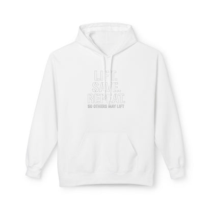 Lift Safe Repeat Hoodie — Fitness Motivational Pullover with Subtle Text