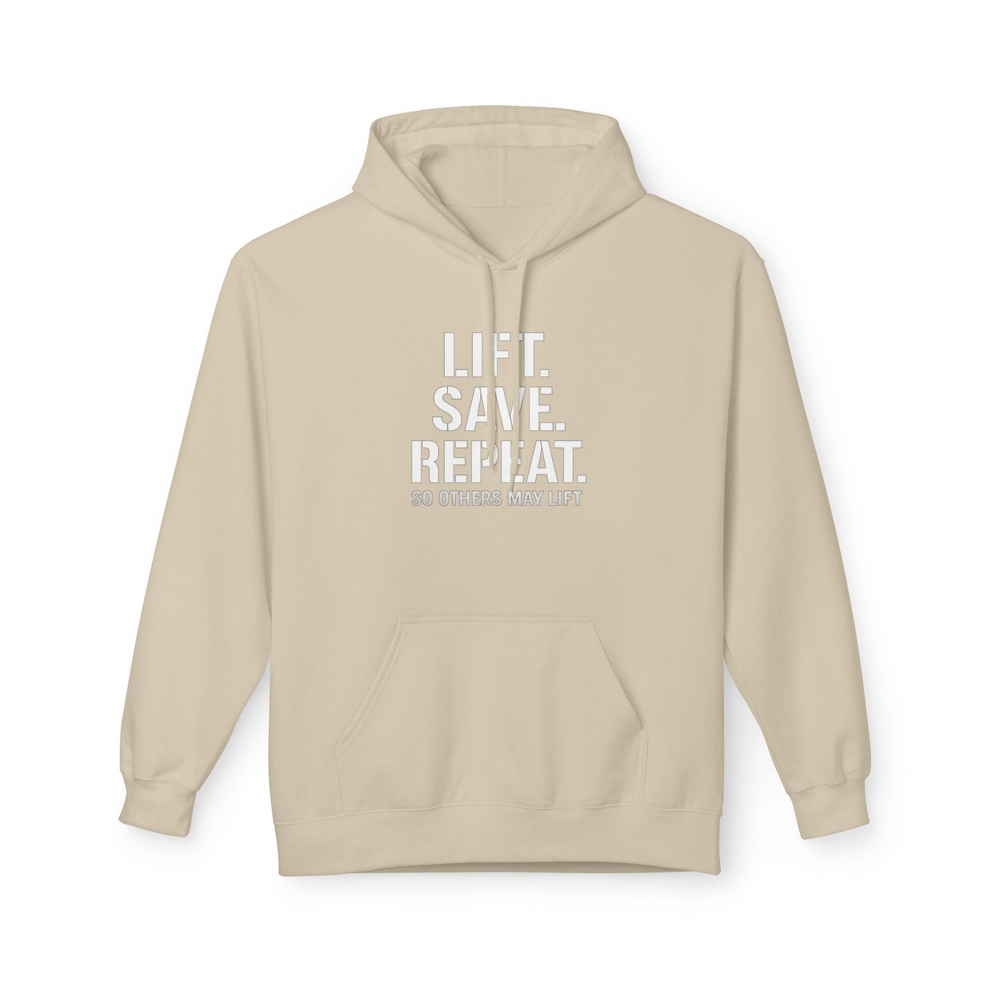 Lift Safe Repeat Hoodie — Fitness Motivational Pullover with Subtle Text