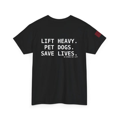 Unisex Heavy Cotton Tee: Lift Heavy, Pet Dogs, Save Lives - Perfect for Dog Lovers, Fitness Enthusiasts, Casual Wear, Gifts, and Gym Apparel