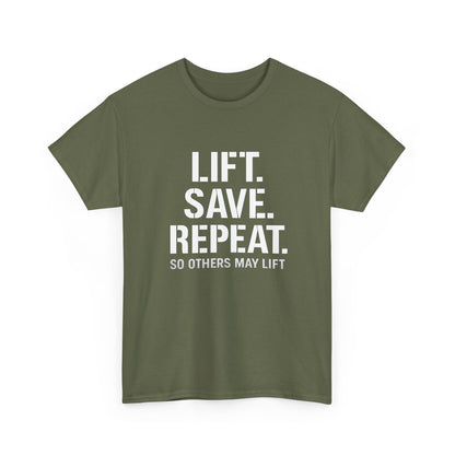 Lift. Save. Repeat. Gym T‑Shirt — Motivational Weightlifting Tee