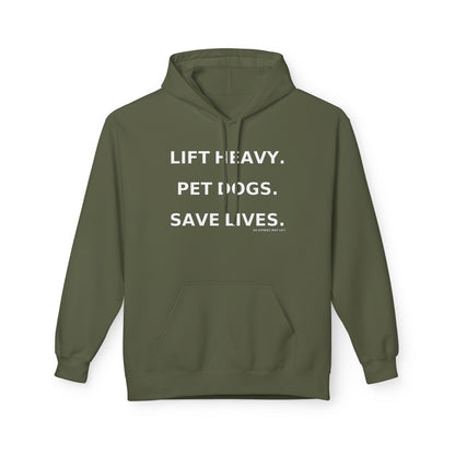 Motivational Pet Lover Hoodie | Lift Heavy, Pet Dogs, Save Lives | Cozy Gift for Dog Lovers, Casual Wear, Animal Rescue Support