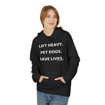 Motivational Pet Lover Hoodie | Lift Heavy, Pet Dogs, Save Lives | Cozy Gift for Dog Lovers, Casual Wear, Animal Rescue Support