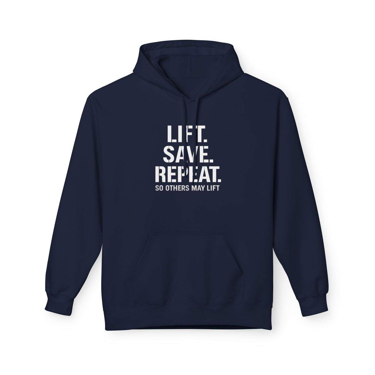 Lift Safe Repeat Hoodie — Fitness Motivational Pullover with Subtle Text