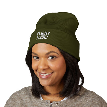 Flight Medic Embroidered Cuffed Beanie — Military Green Med Evac Knit Hat