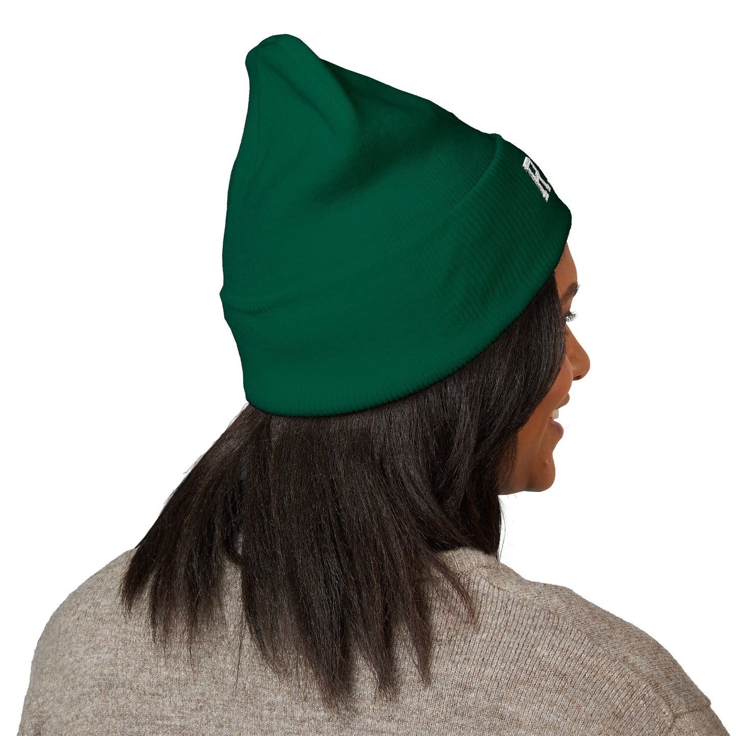 Embroidered 'REMS' Classic Cuffed Beanie – Olive Knit Winter Hat