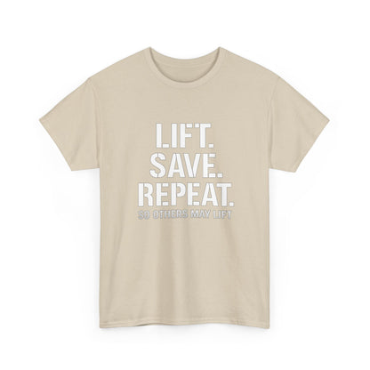 Lift. Save. Repeat. Gym T‑Shirt — Motivational Weightlifting Tee