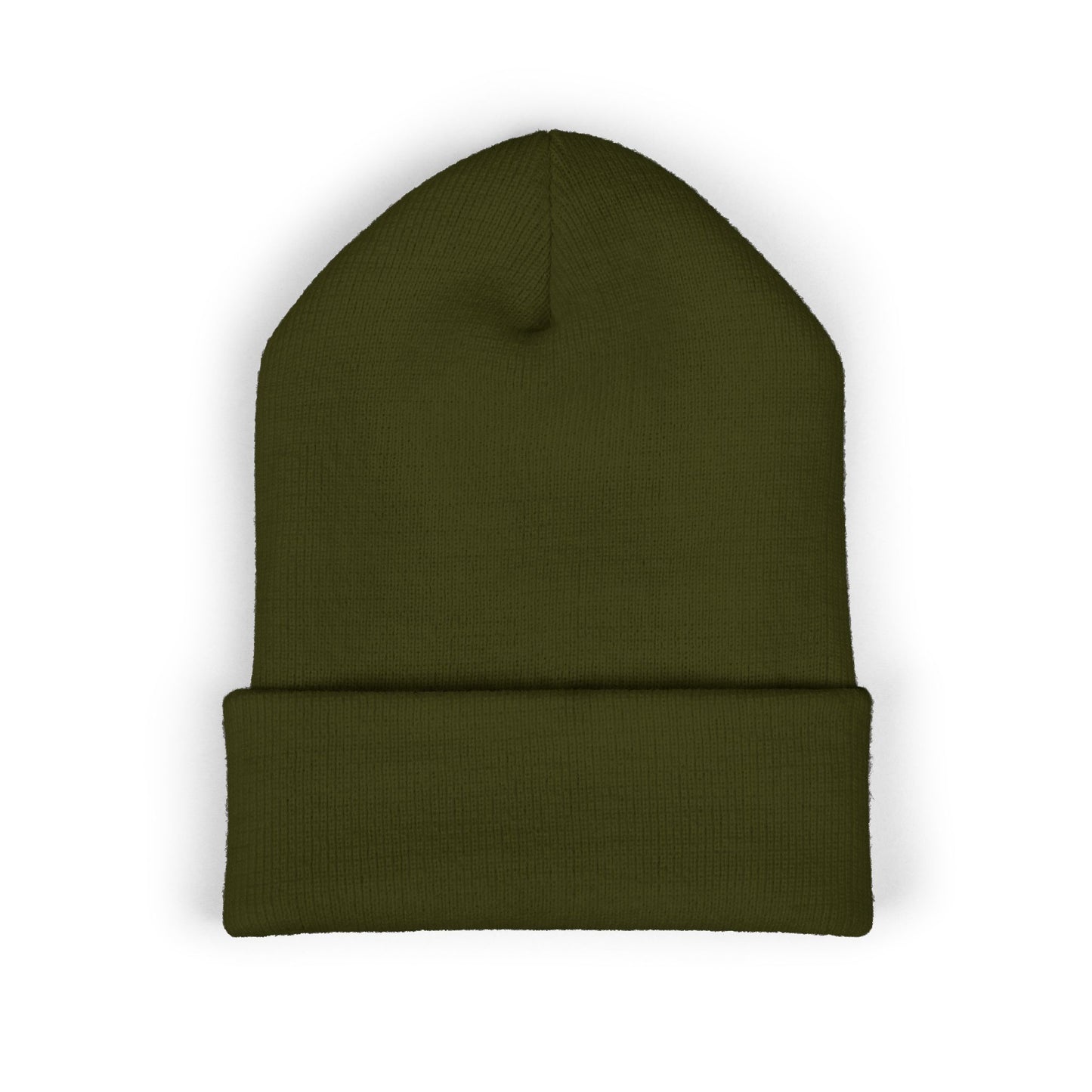 Embroidered 'REMS' Classic Cuffed Beanie – Olive Knit Winter Hat