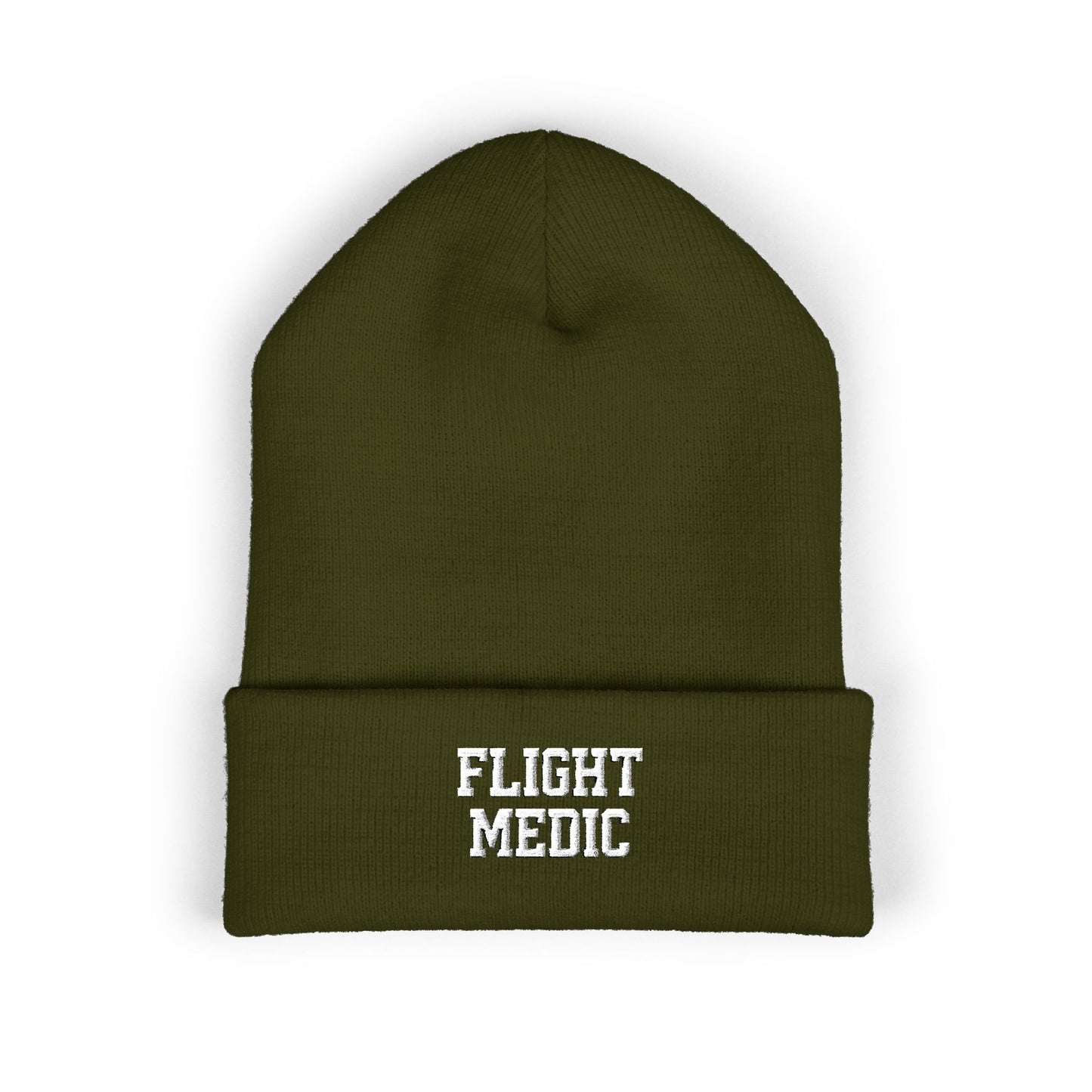 Flight Medic Embroidered Cuffed Beanie — Military Green Med Evac Knit Hat