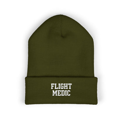 Flight Medic Embroidered Cuffed Beanie — Military Green Med Evac Knit Hat
