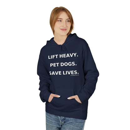 Motivational Pet Lover Hoodie | Lift Heavy, Pet Dogs, Save Lives | Cozy Gift for Dog Lovers, Casual Wear, Animal Rescue Support