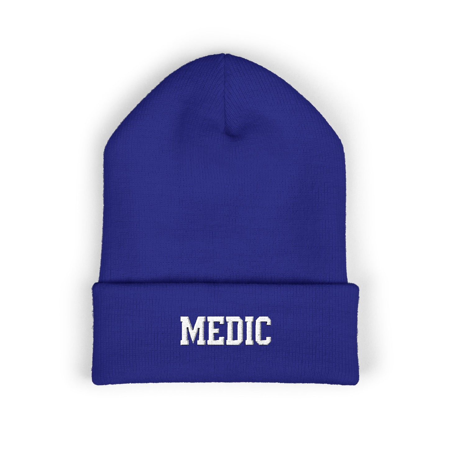 Medic Embroidered Cuffed Beanie — Tactical Olive Knit Hat for First Responders