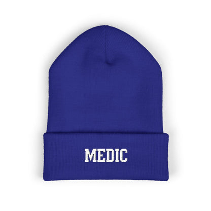 Medic Embroidered Cuffed Beanie — Tactical Olive Knit Hat for First Responders