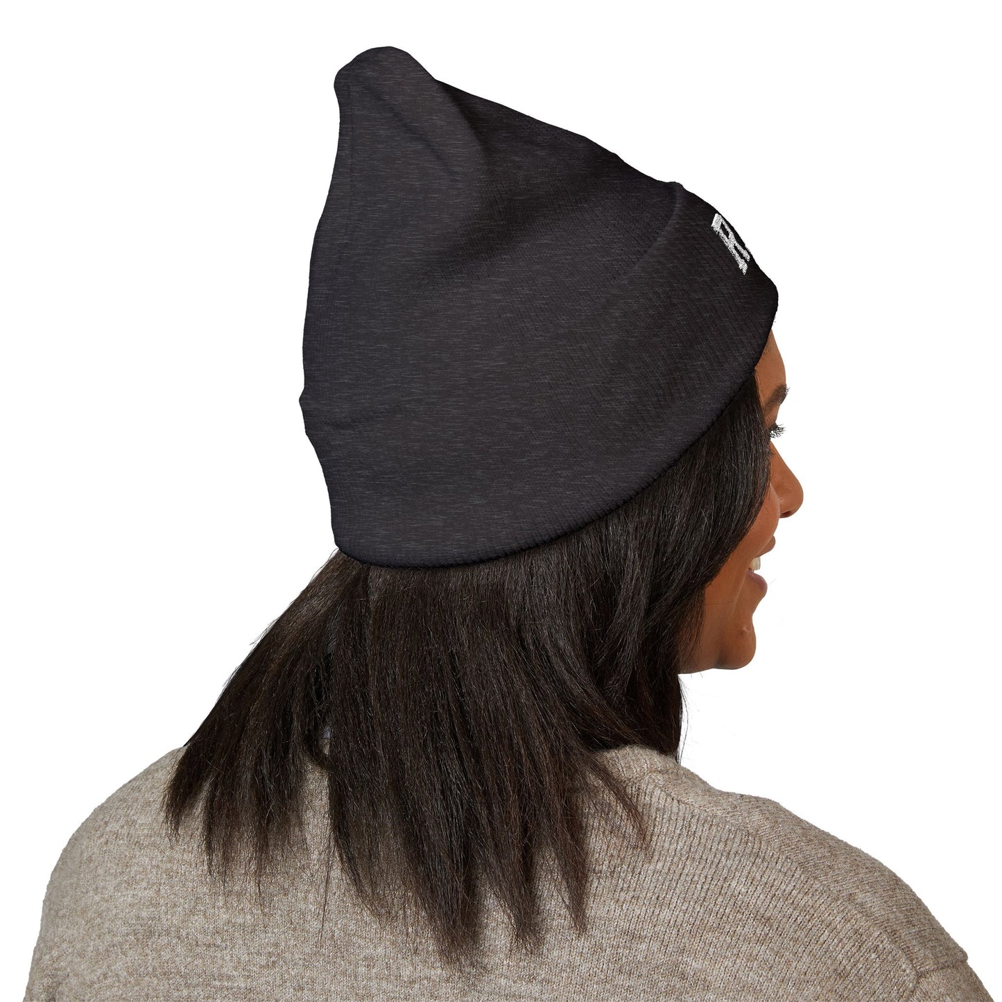 Embroidered 'REMS' Classic Cuffed Beanie – Olive Knit Winter Hat