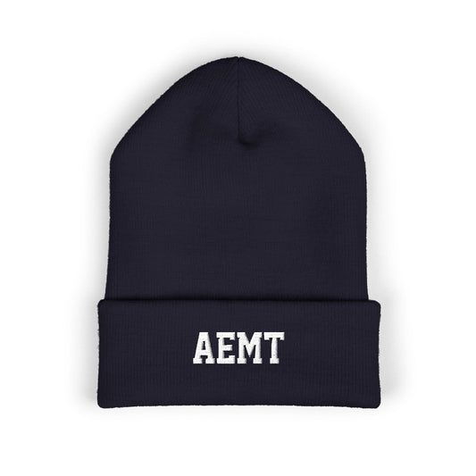 AEMT Embroidered Cuffed Beanie — Classic Emergency Medical Technician Knit Cap