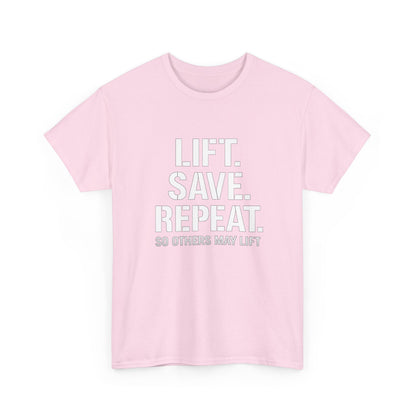 Lift. Save. Repeat. Gym T‑Shirt — Motivational Weightlifting Tee