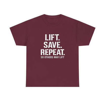 Lift. Save. Repeat. Gym T‑Shirt — Motivational Weightlifting Tee
