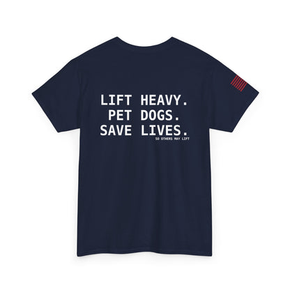 Unisex Heavy Cotton Tee: Lift Heavy, Pet Dogs, Save Lives - Perfect for Dog Lovers, Fitness Enthusiasts, Casual Wear, Gifts, and Gym Apparel
