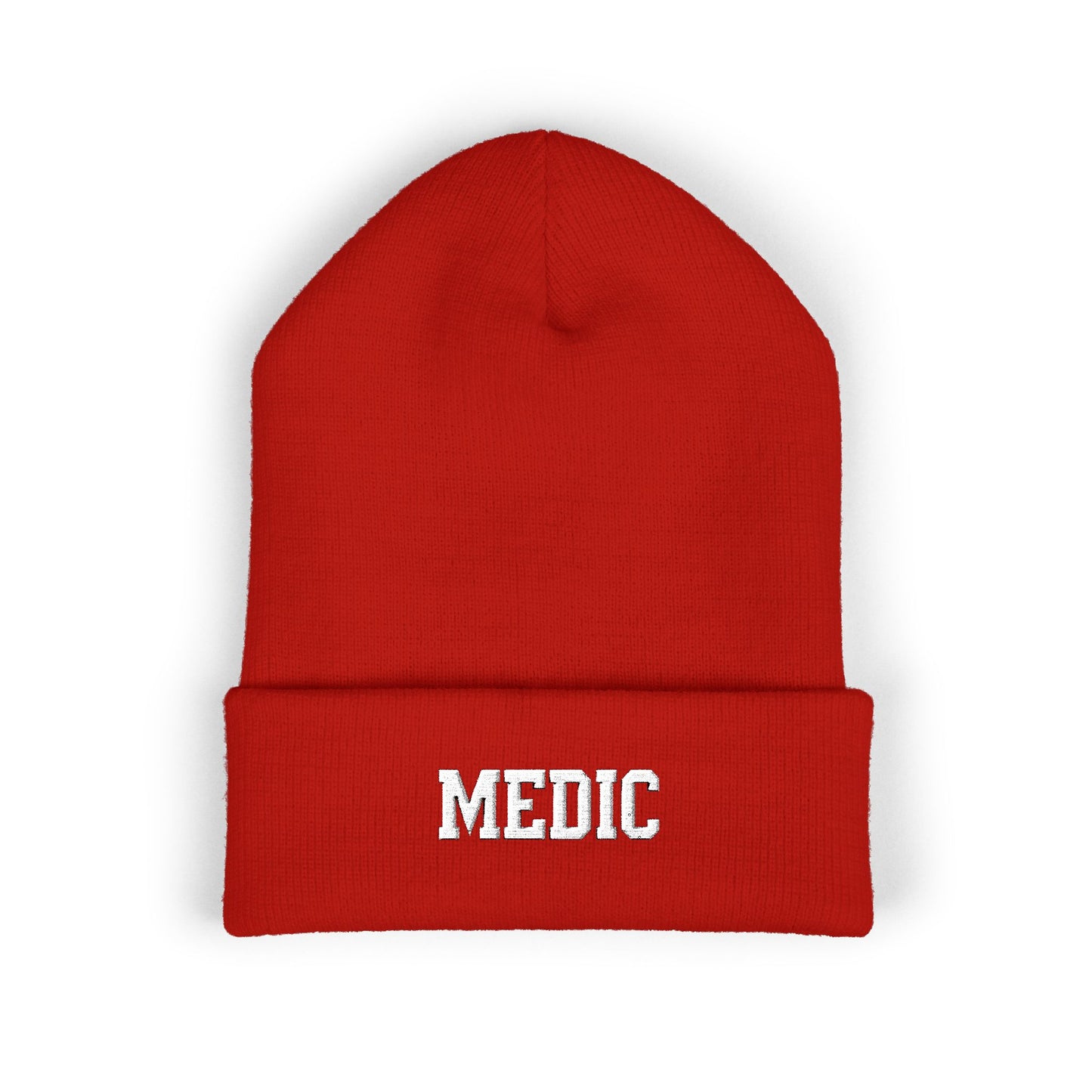 Medic Embroidered Cuffed Beanie — Tactical Olive Knit Hat for First Responders